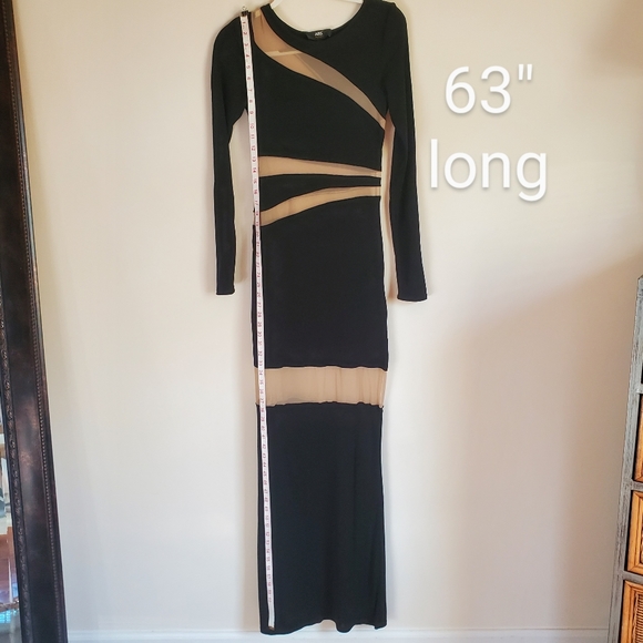 Peekaboo Dress! ABS Allen Schwartz Illusion Inset Maxi Long Black peek a boo - Picture 6 of 16